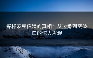 探秘麻豆传媒的真相：从边角到突破口的惊人发现