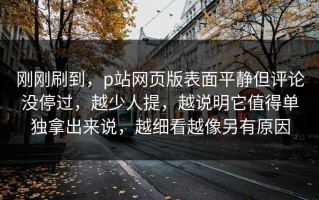 刚刚刷到，p站网页版表面平静但评论没停过，越少人提，越说明它值得单独拿出来说，越细看越像另有原因