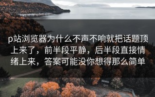 p站浏览器为什么不声不响就把话题顶上来了，前半段平静，后半段直接情绪上来，答案可能没你想得那么简单
